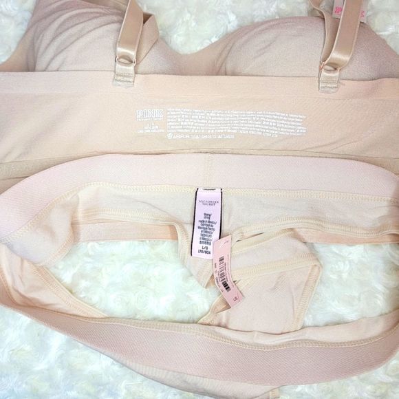 NWT 2PC PINK VICTORIA SECRET NUDE SET SCOOP BRA COTTON LOGO THONG LARGE L - Picture 8 of 12